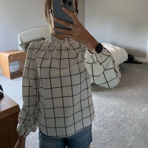 SHEIN work blouse black and white patterned